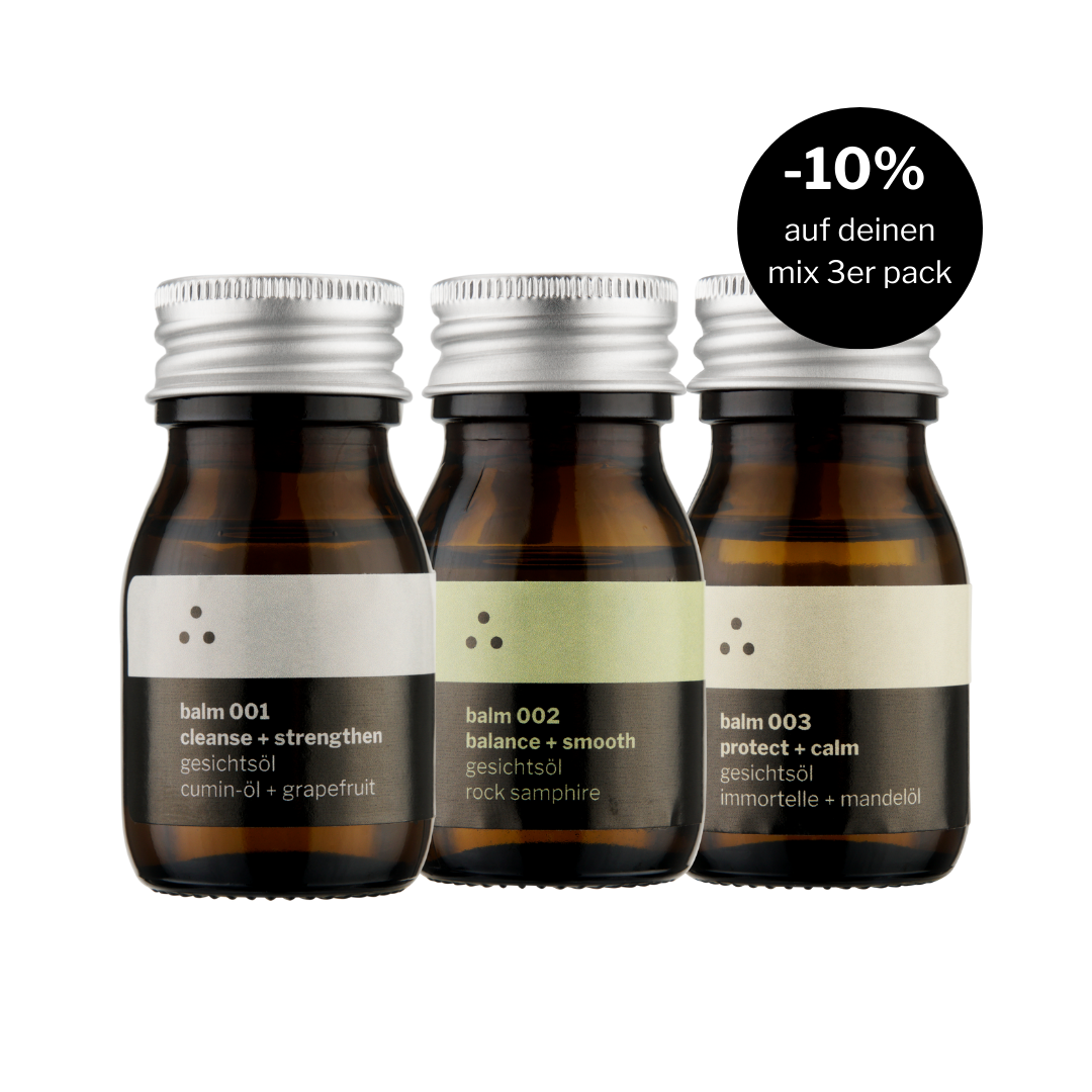 3er Pack mit 10% rabatt! Ideal, falls du die Öle mit deiner Familie teilst oder auch für Dekolleté, Rücken oder Körper verwenden willst