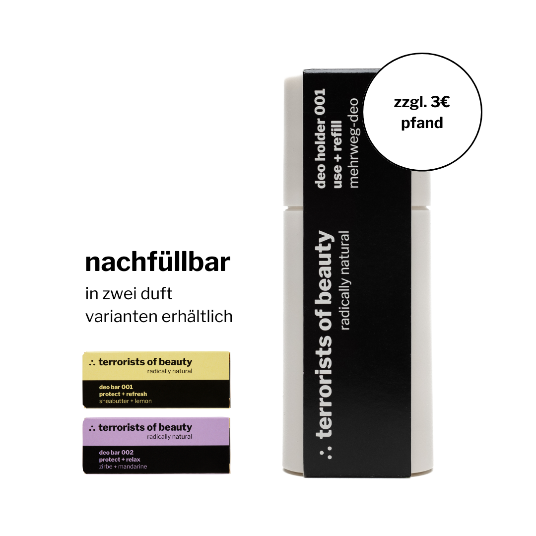 nachfüllbares deo mit halter, deo stick mit pfandsystem, wirkt und pflegt effektiv, für weniger körpergeruch